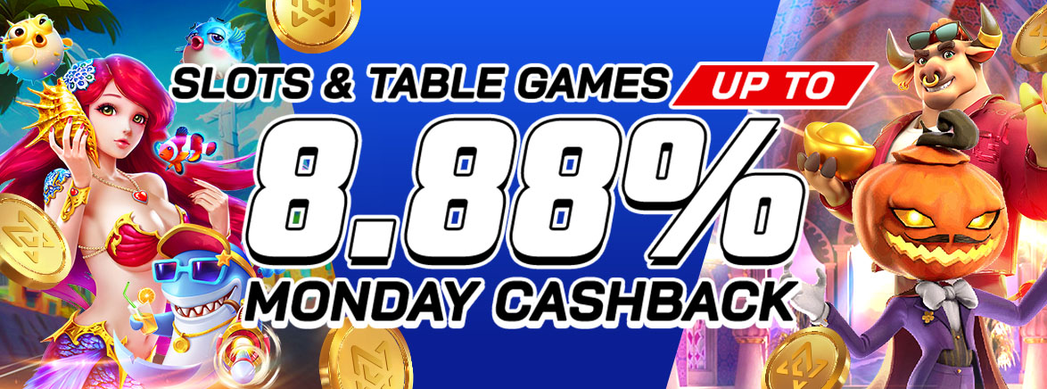 Slots & Table Games up to 8.88% Monday Cashback